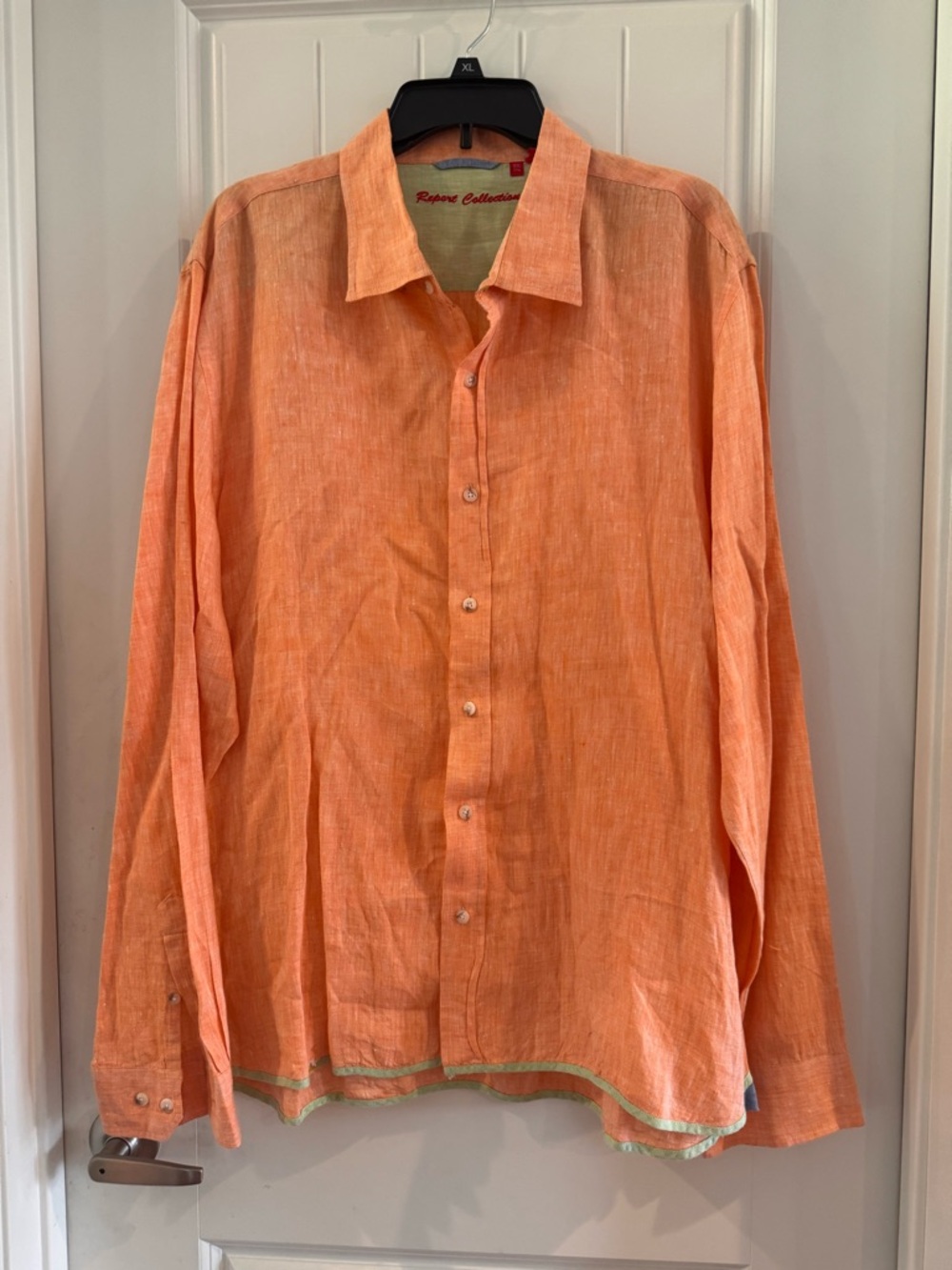 Report Collection Light orange 100% Linen long sleeve button up Men's XXL